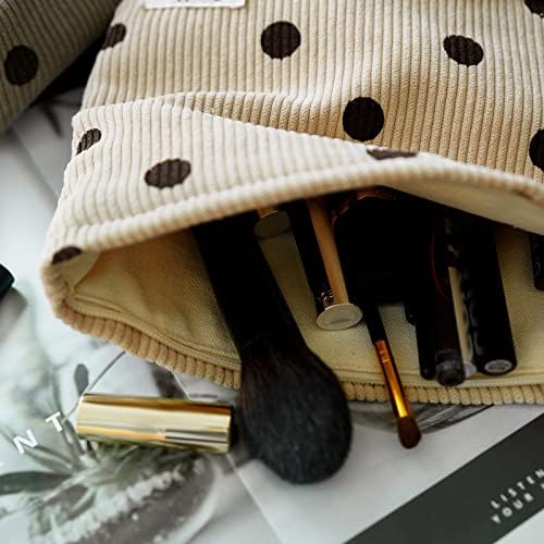 Sete primeira bolsa de maquiagem bolsa cosmética para mulheres, saco de higiene pessoal de viagens de veludo de veludo grande capacidade para organizador de maquiagem, bolsas de bolsas Smile Dots Bolsa de armazenamento com zíper em maquiagem para mulheres