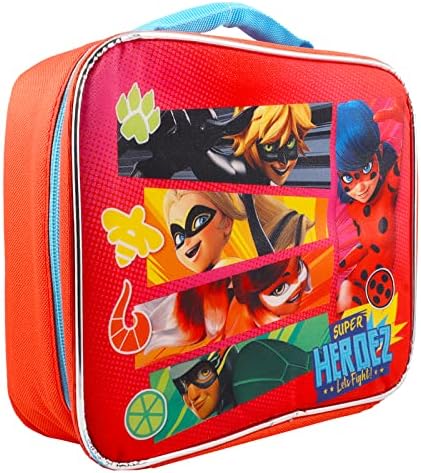 Zagtoon Miraculous Ladybug Lunch Box Conjunto - Bundilhão com lancheira milagrosa com joaninha com adesivos de super -herói, tatuagens