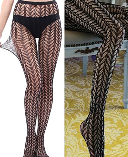 Charmdays Padronized calças justas para mulheres meias de fishnet preto Design de renda Pantyhose 4 pacote
