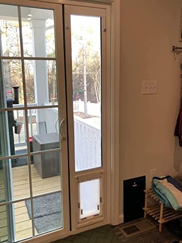 Dragon Pet Door para portas de vidro deslizantes de vinil | Instalação rápida e fácil, sem ferramentas necessárias | Acesso para animais de estimação | Aba única branca e média, 77,25 -80,25 Altura do controle deslizante