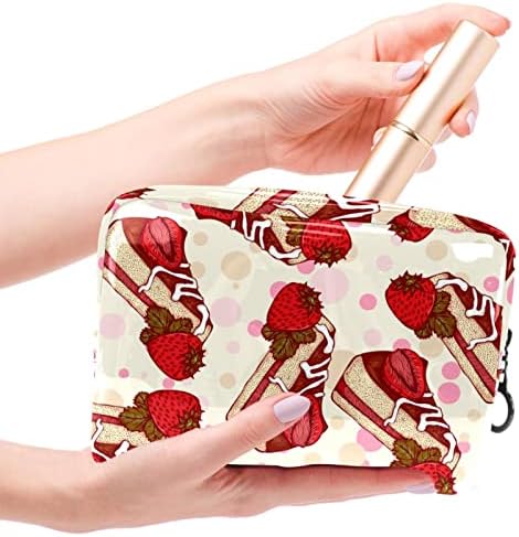 Bolsa de maquiagem, bolsa de cosméticos, organizador de bolsa de maquiagem à prova d'água, bolo de morango rosa de desenho animado