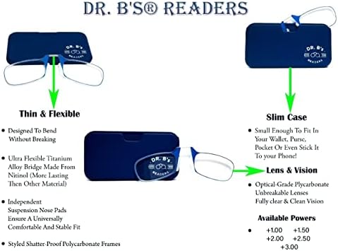 Dr. Brust dos leitores de B de B óculos de leitura com estojo para homens e mulheres