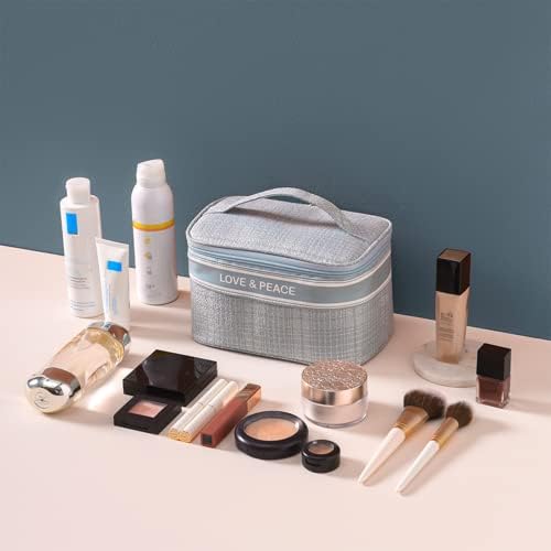 Bolsa de maquiagem qiyiendiana para mulheres/meninas com organizador de bolsa de cosméticos com zíper （2-azul）