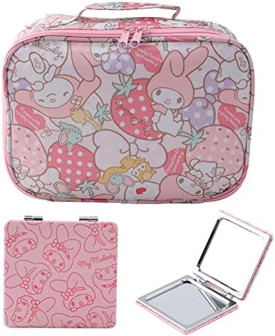 Hello Kitty Cosmetics Bag de desenho animado Kitty Makeup Saco com Kitty Mirror Kawaii Kitty Compact Mirror Travel Boly