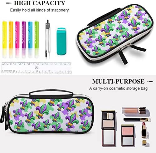 Fleur de Lis em Mardi Gras de alta capacidade caneta portátil portátil transportar maquiagem bolsa de armazenamento
