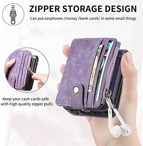 Caso da carteira de 2 em 1 para Samsung Galaxy Z Flip 3 5G, ShinyZone Durável Couro PU PU destacável Zipper magnético Tampa de bolsa