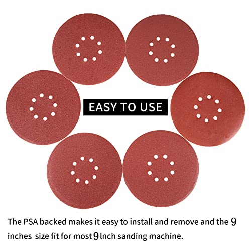 Conjunto de discos de lixamento de 9 polegadas, lençol de lixar adesivo de 8 orifícios para lixadeira de lixadeira