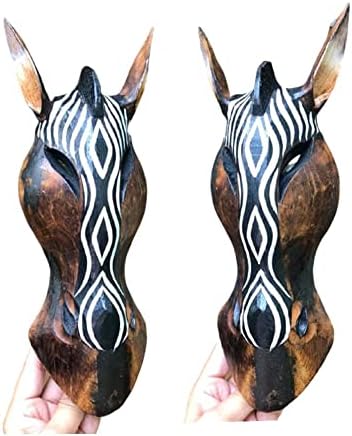 Kanja Wall Decor Máscara Africano Zebra Art Head Home Room pendurado Animal de madeira esculpida marrom tamanho 12 polegadas
