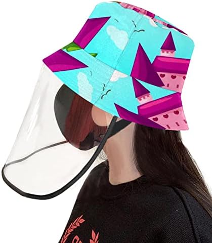 Chapéu de proteção para adultos com escudo facial, chapéu de pescador anti -sun tap, castelo de borboleta de unicórnio de desenho animado