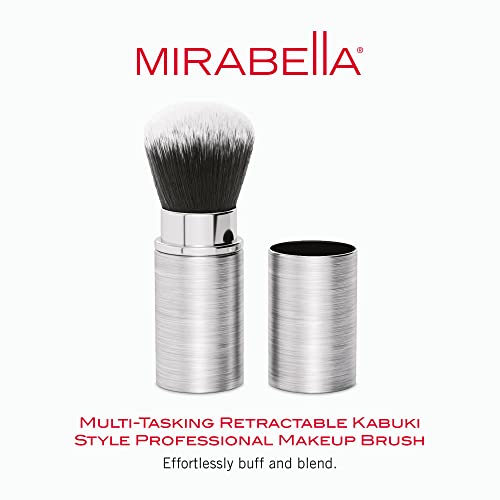 Mirabella Kabuki Foundation Brush - escova de cosméticos e maquiagem para fundação em pó e líquido - viagens e pincel de face portátil para blush, bronzer, polimento, marcador - vegan e sem crueldade