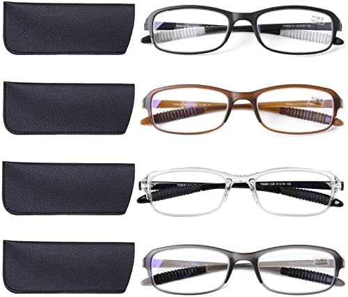 Óculos de leitura de 4 pacote doovic 4 para homens homens azuis bloqueando óculos de leitura TR90 Leitores leves flexíveis