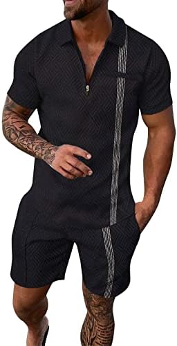 BMISEGM Summer Men mede para homens de manga curta camisa casual e shorts conjuntos de roupas de verão de duas peças Zip mass