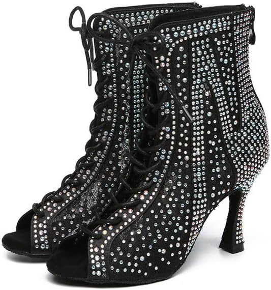 AOQUNFS Feminino de peep tango salsa salão de baile feminino Sapatos de dança de salão de baile feminino Rhinestones Salsa Latin Dance Boots, modelo YCL434
