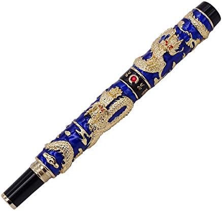 Jinhao azul -dragão duplo caneta, caneta artesanal de esmalte cloisonne pintando chineses, caneta de falha bentil signature, caneta
