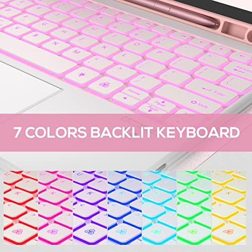 Caso do teclado da tiponete para o Galaxy Tab S8 Plus - 12,4 - 2022 - Trackpad inteligente - teclado slim com S Pen Holder - 7 Cores Backlight - Tampa de suporte de proteção para Tab S7 Fe 2021 e S7 Plus 2020 - Pink