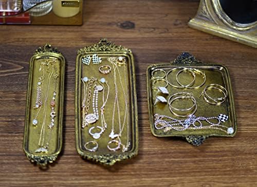 Luhetoz Bandeja decorativa de jóias de ouro vintage, bandeja organizadora de jóias organizadoras de perfumes, bandeja