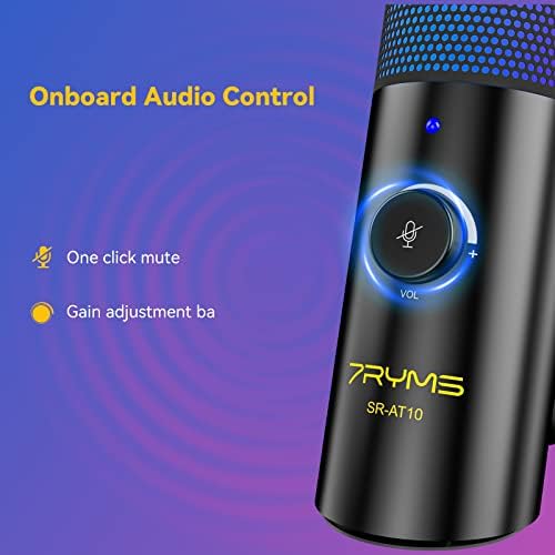 7RYMS RGB Gaming Microfone USB para PC - Podcast Condenser Mic.