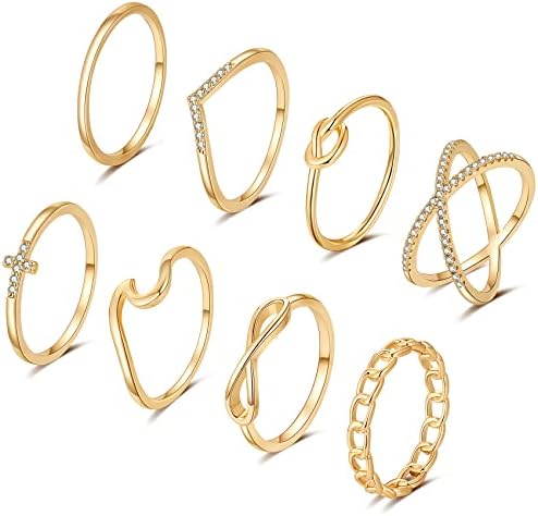FUNEIA 8PCS 14K Batilhamento de ouro anéis de empilhamento para mulheres tamanho 4 a tamanho 12 anéis de junta empilhável de prata