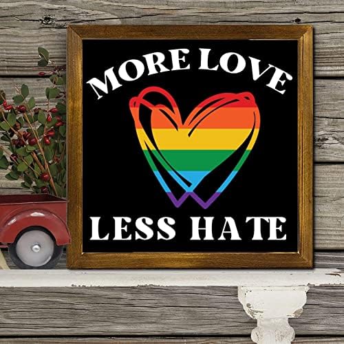 LGBT Pride Wooden emoldurado sinal mais amor menos ódio arco -íris Heart Wooden Art Wall Orgulho clássico e orgulhoso Wall Art Hanging