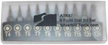 ATK67 6 Point Star Security Bit definido com bits de segurança, para a alça da chave de fenda para bits de 1/4 de