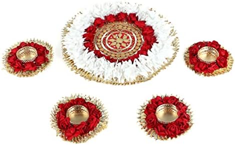 Itiha® Red floral rangoli decoração indiana para decoração de parede, piso e mesa para Natal e diwali - 5 peças feitas