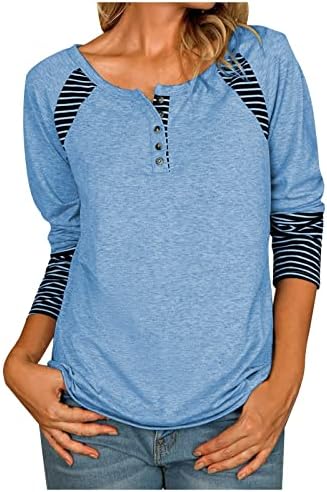 Tamas de manga longa para mulheres da Avcity, Moda T-shirt Casual Stripe Print