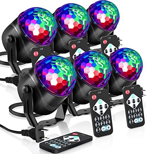 6 Pack Disco Ball Festa Luzes RGB DJ Strobe Lâmpada leve, 7 Modos Som Luz de palco ativada com plug -in de controle remoto para festas