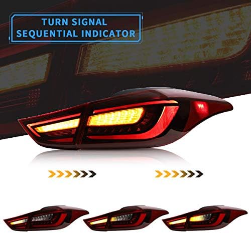 VLAND LED LUZES TAIL COMPATÍVEL COM HYUNDAI ELANTRA Sedan 2012- e Coupe Elantra 13-14 com seqüencial Amber, conjunto da lâmpada traseira, incluindo lados de passageiros e motoristas, vermelho e claro