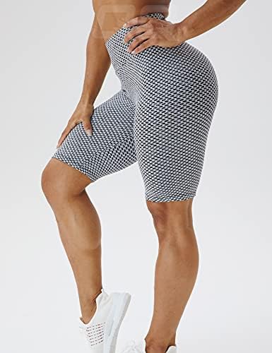 Qoq Women Butt Lift Workout Shorts texturizados na cintura alta scrunch buty shorts shorts honeycomb de barriga de controle de moto