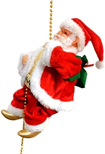 Papai Noel Musical Climbing Rope Electric Hanging Toy Decoração de Natal para porta de escritório em casa, escalando ornamento de Natal do Papai Noel, escalada operada por bateria