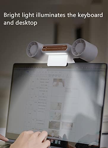 Ventilador de tela suspensa recarregável USB portátil com lâmpada de proteção para os olhos LED - Adequado para a maioria das exibições, laptops para um quarto de escritório silencioso silencioso ventilador sem ventilador lâmina - branco