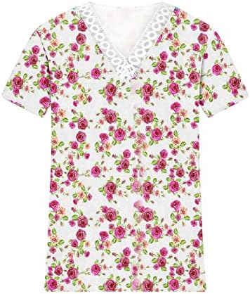Mulher 2023 V Lace Cotton Cotton Button Up Floral Graphic Casual Casual Selves Longa Longa Manga Curta para Ladies QM
