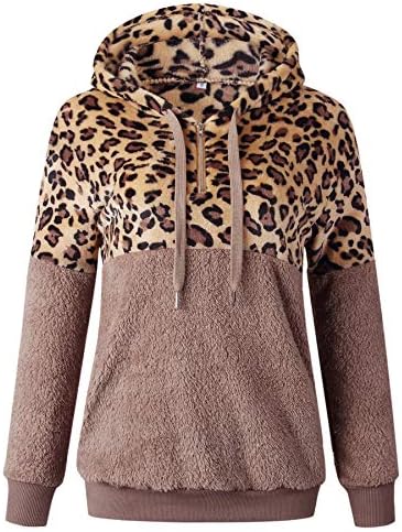 Suéter de suéter com capuz com capuz de leopardo feminino
