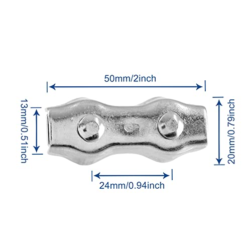 Kyuionty 6 pcs m5 grampo de cabo de 2 postes duplex, clipes de corda de arame de aço inoxidável para corda de arame de 3/16 polegadas de diâmetro