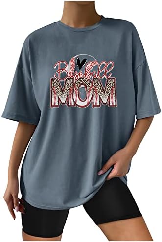 Camisas de mamãe feminina camisetas de verão túnicas gráficas impressas de túnicas de túnicas de tamanho grande de cor sólida de blusa