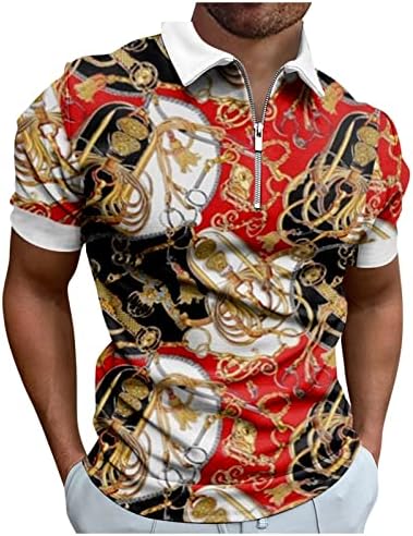 Moda masculina 3D Camisas de pólo Business Zipper decorativo de manga curta de manga curta Tapagem de retalhos colorida