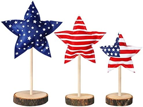 3 PCs 4 de julho Decoração do Dia da Independência Alto Fabric Star Decorações Patrióticas Memorial Rústico Day de madeira Combateira Central peça para o festival American Festival