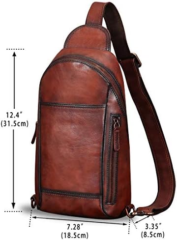 Bolsa de esteira de couro genuíno para homens crossbody caminhando mochila vintage handmade ombro de peito pacote de fanny