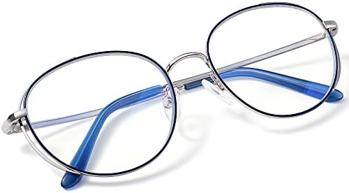 Madison Avenue retro redonda de óculos de bloqueio de luz azul com estojo para mulheres, óculos de computadores de metal de grife