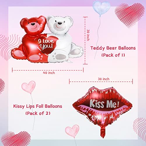 CIVANER 25 PCS Balões de coração vermelho eu te amo Dia dos Namorados 2000 Pétalas de rosa 40 polegadas Balão de urso e lábio branco para decoração de festas de casamento, branco, transparente, vermelho