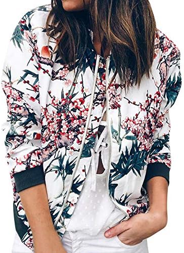 Jinf Womens Ladies Retro Floral Jacket, Zipper Up Bomber Jacket Casual Casual Outwear Cardigan Jacket