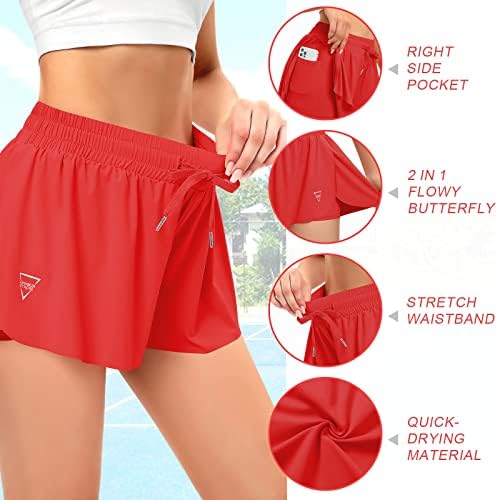 Shorts de borboleta shorts esvoaçantes para mulheres com bolso de shorts atléticos femininos que executam shorts shorts de