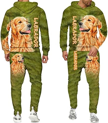 Men 3D impresso 2PC Labrador Dog Pattern Tracksuit Set Capuz da moda+Pants Sport Sets