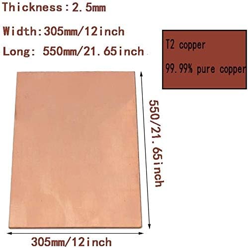 Lucknight Cu Placa de cobre Folha de cobre T2 Folha de metal Folha de cobre Materiais industriais 305 * 2,5mm Placa de latão