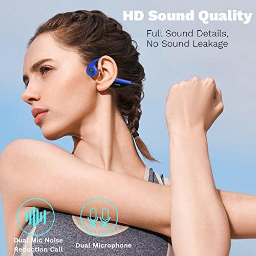 Fones de ouvido de condução óssea longa, [2022 atualizados] fones de ouvido de orelha aberta Bluetooth 5.0 fones de
