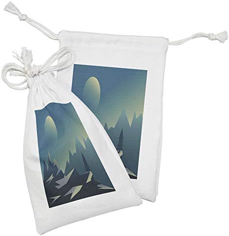 Conjunto de bolsas de tecido da montanha de Ambesonne de 2, ilustração da paisagem geométrica, pequeno saco de cordão para