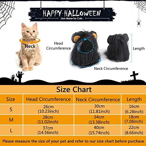 Itessy Cat Halloween Trajes- Lion Black Cane Wig Costumes de estimação para o Halloween Dressor Up Acessórios Decoração para gatos