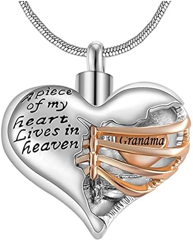 Seewoode ag312 Um pedaço do meu coração vive no céu dois tons medalhão coração cremação memorial cinzas jóias de colar