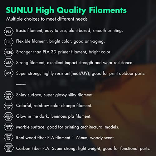Filamento da impressora PLA 3D, SunLU Filtio de SunLu Ferida Plaamento de 1,75 mm Precisão dimensional +/- 0,02mm, encaixe a maioria