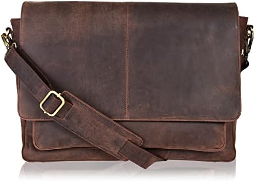 Bolsa de mensageiro de couro real para homens e mulheres - bolsa de pasta para laptop para escritório, faculdade, sacola de